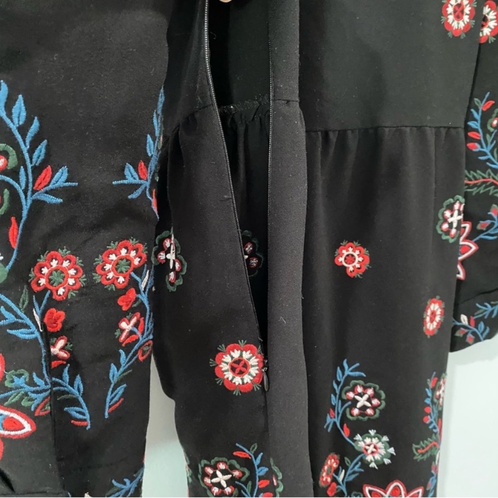 Zara Midi Floral Runways Fav Embroidered Long Sleeves Black Dress M - Picture 11 of 13